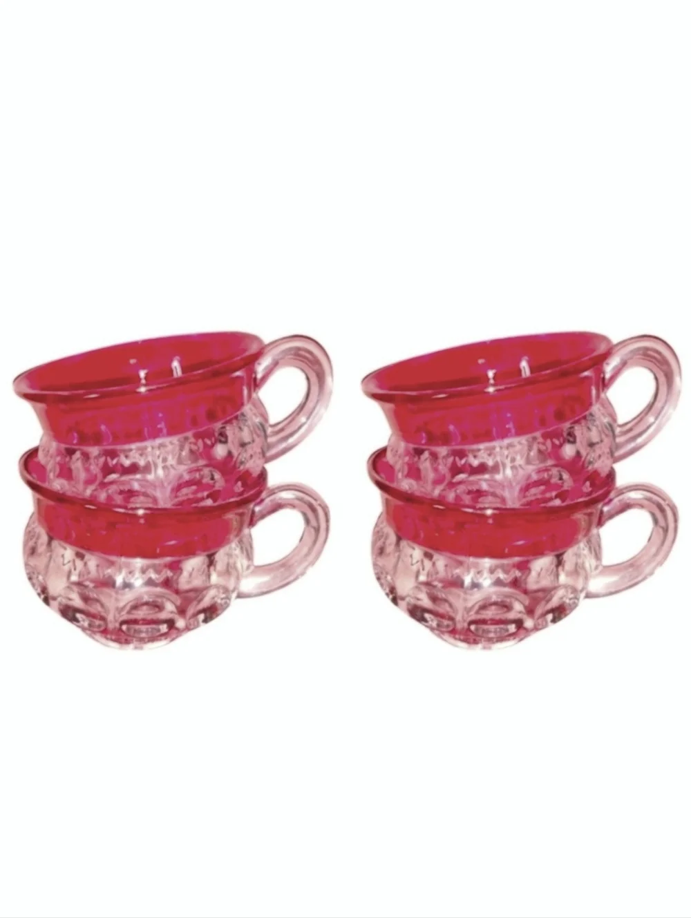 4 Cups Heavy Vintage Kings Crown Ruby Red Flash Thumbprint Coffee Cup Set Tiffin